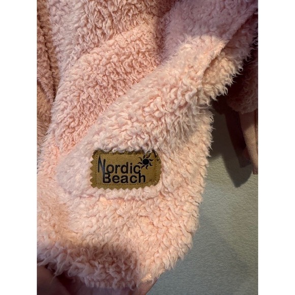 Nordic Beach Soft Cozy Body Wrap Pink Sherpa Hooded Cardigan One Size OS - Picture 4 of 7